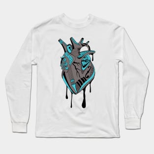 Blue Grey Musical Heart Long Sleeve T-Shirt